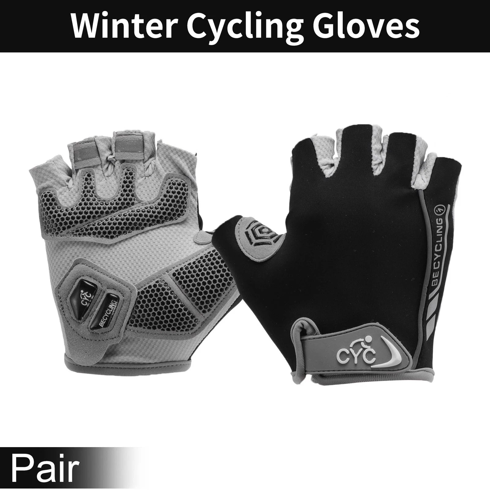 Winter Cycling Gloves Half Finger for Men Warm Bicycle Pair (1 Pair) (Black) (Universal)