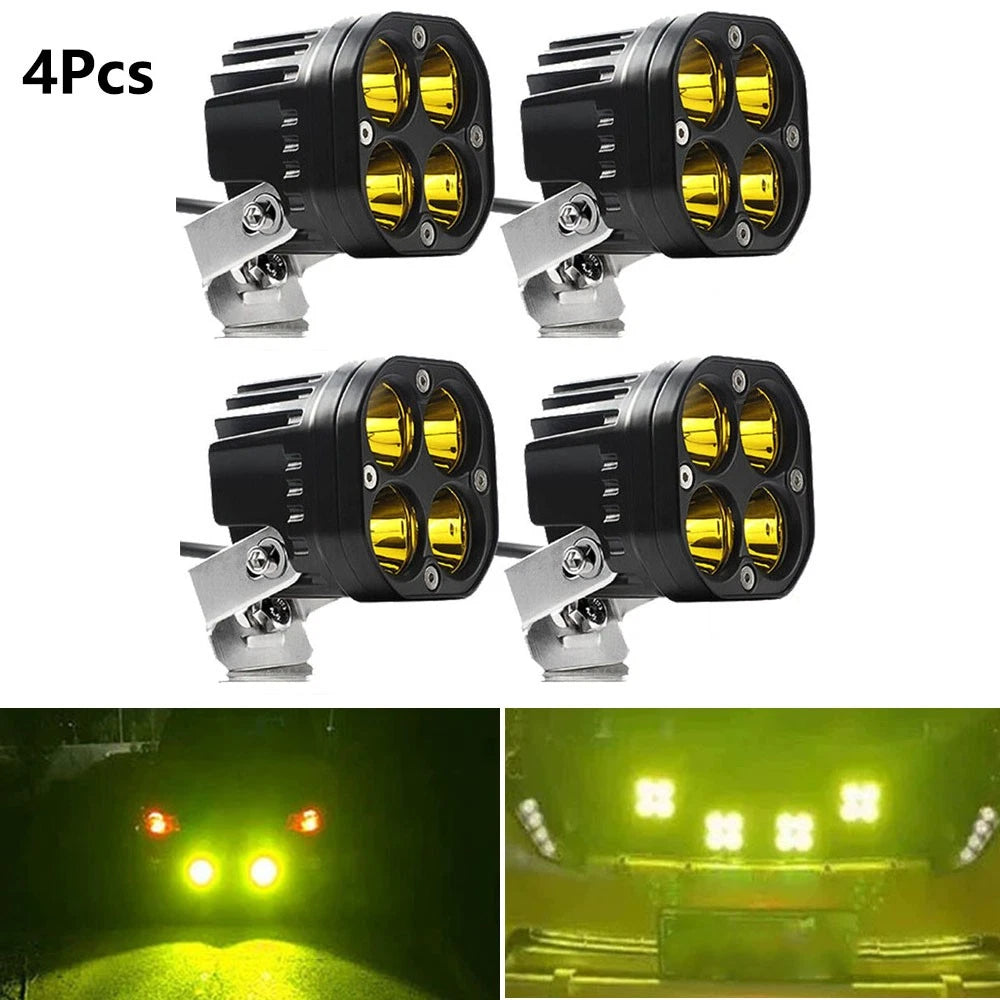 Set of 4 Yellow 3-Inch LED Work Light Cube Pods for Universal Use