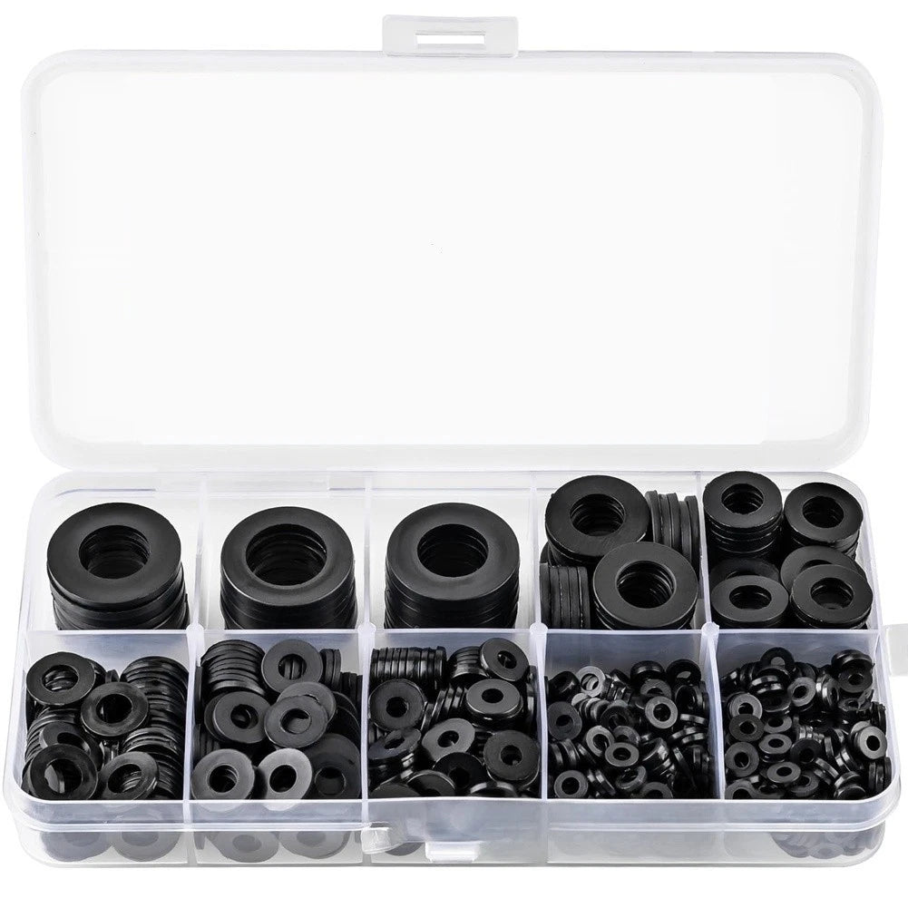 900PCS Black Flat Washers for Universal Applications (Nylon)