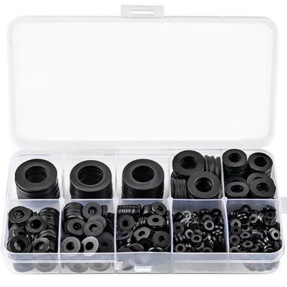 900PCS Black Flat Washers for Universal Applications (Nylon)