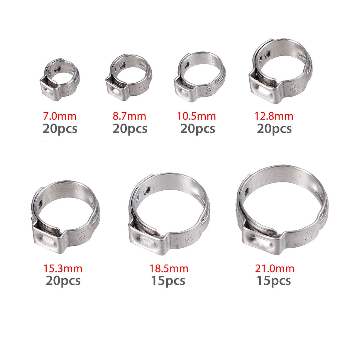 130 Pcs Hose Clamps Assortment for (7-21 mm)