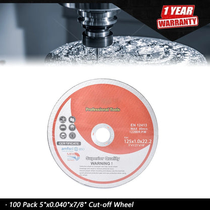 Cut-off Wheel 100 Pack 5"x0.040"x7/8" for Metal & Stainless Steel