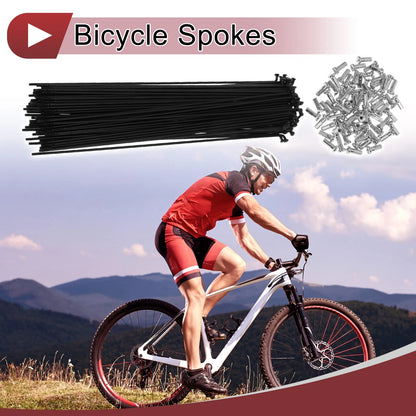 Set of 72 Bicycle Spokes 200mm Carbon Steel Black for 14G Wheel (—)