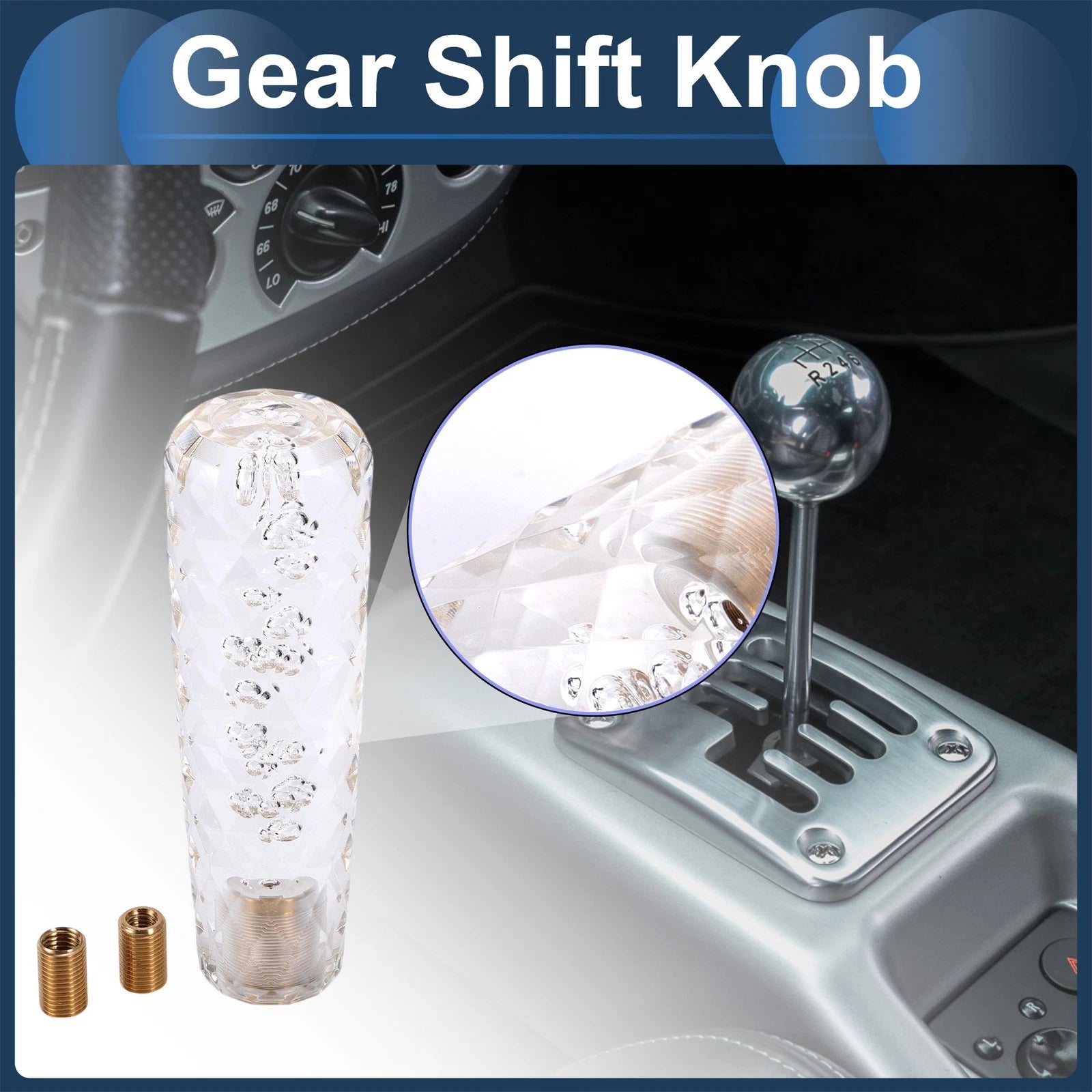 Set of 1 Universal Shift Knob with 2 Adapters for Manual/Automatic Vehicles