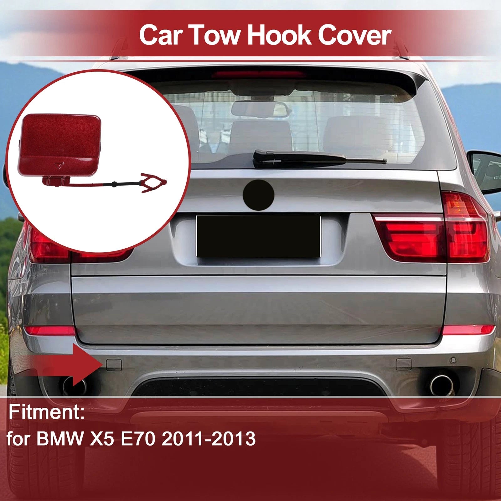Tow Hook Cover Cap for BMW X5 E70 2011–2013 Front OEM Replacement Red