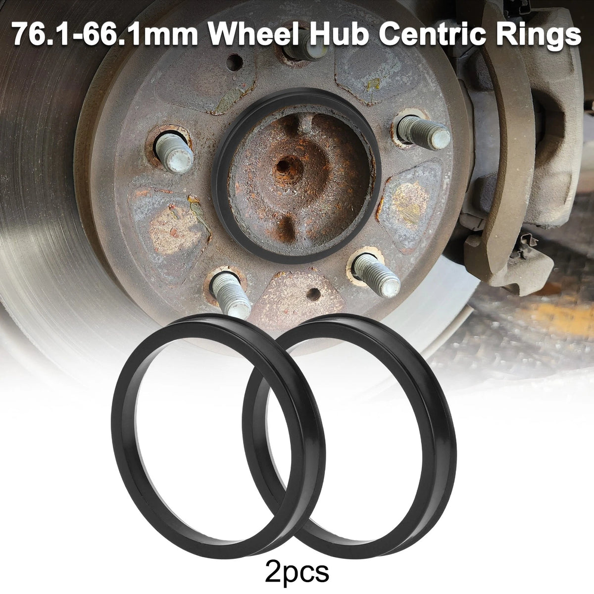 2X Wheel Hub Centric Rings for Car (OD 76.1mm ID 66.1mm) Black Polycarbonate