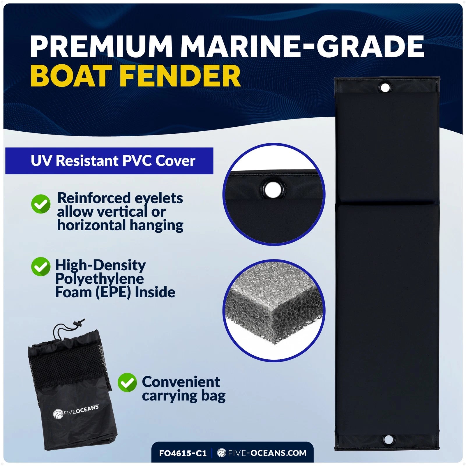 2-Pack Flat Boat Fender Kit for Docking (24" x 6-7/8" x 2-1/2")