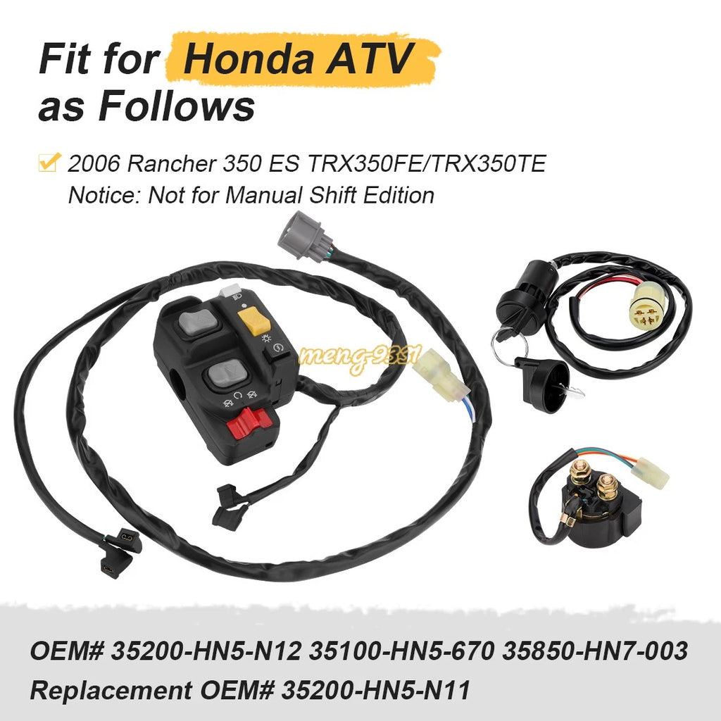 Left Handlebar Key Starter Relay Switch Kit for Honda Rancher 350 (2006)