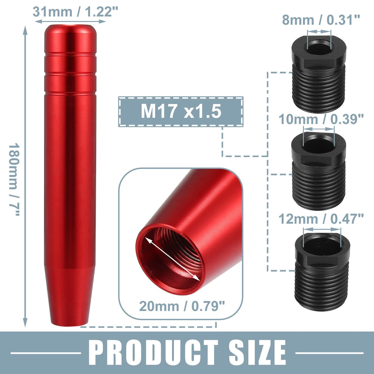 Gear Shift Knob with 3 Adapters for Universal Fit (7 Inch, Red)