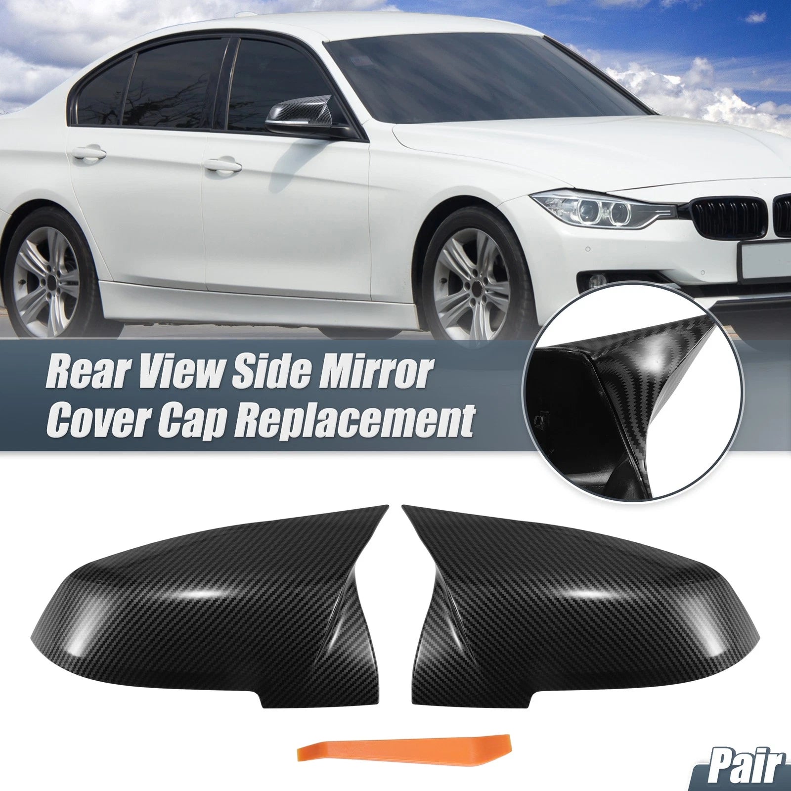 Rearview Mirror Cover Cap Carbon Fiber Pattern for BMW X1 2016–2022