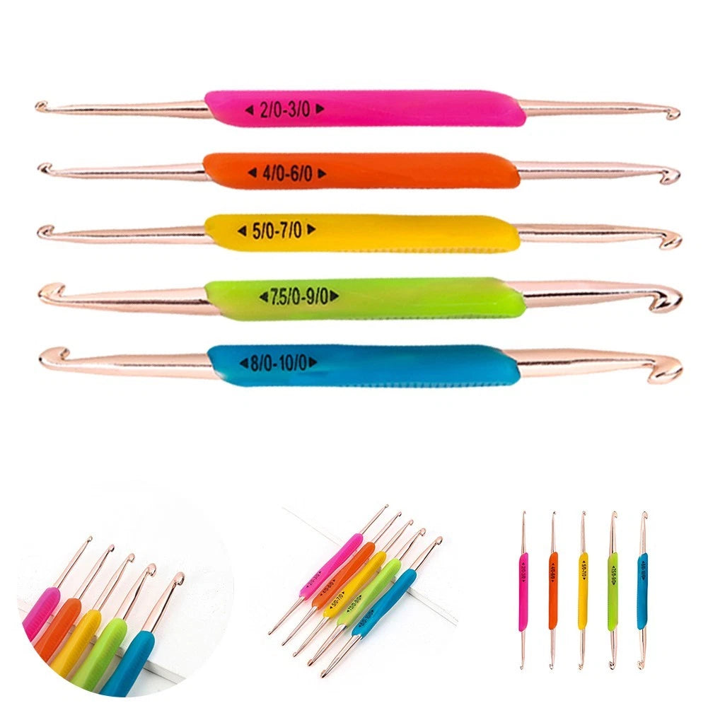 Double Head Aluminum Crochet Hook with Silicone Handle