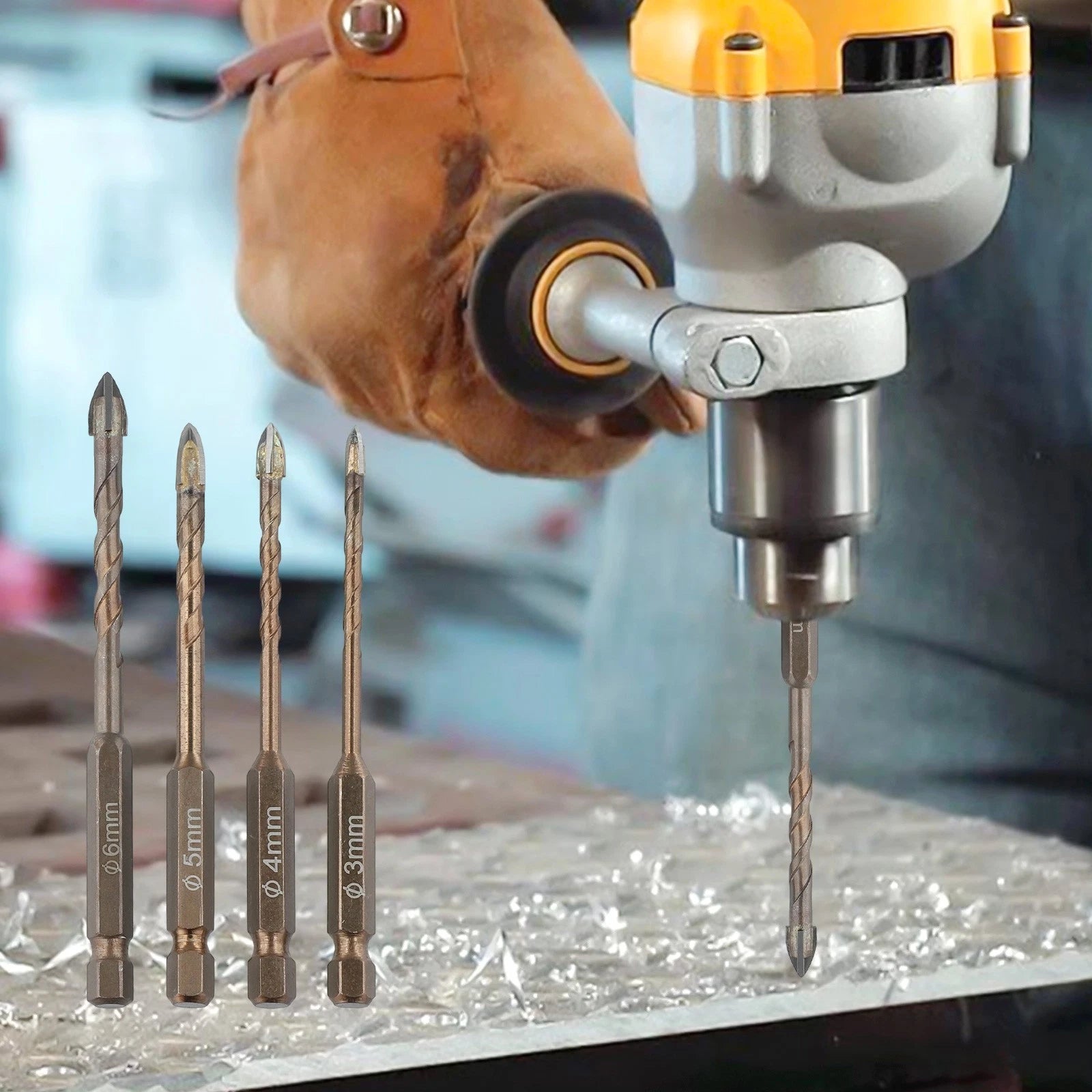 Set of 5 Hexagonal Handle Drill Bits for Glass and Concrete
