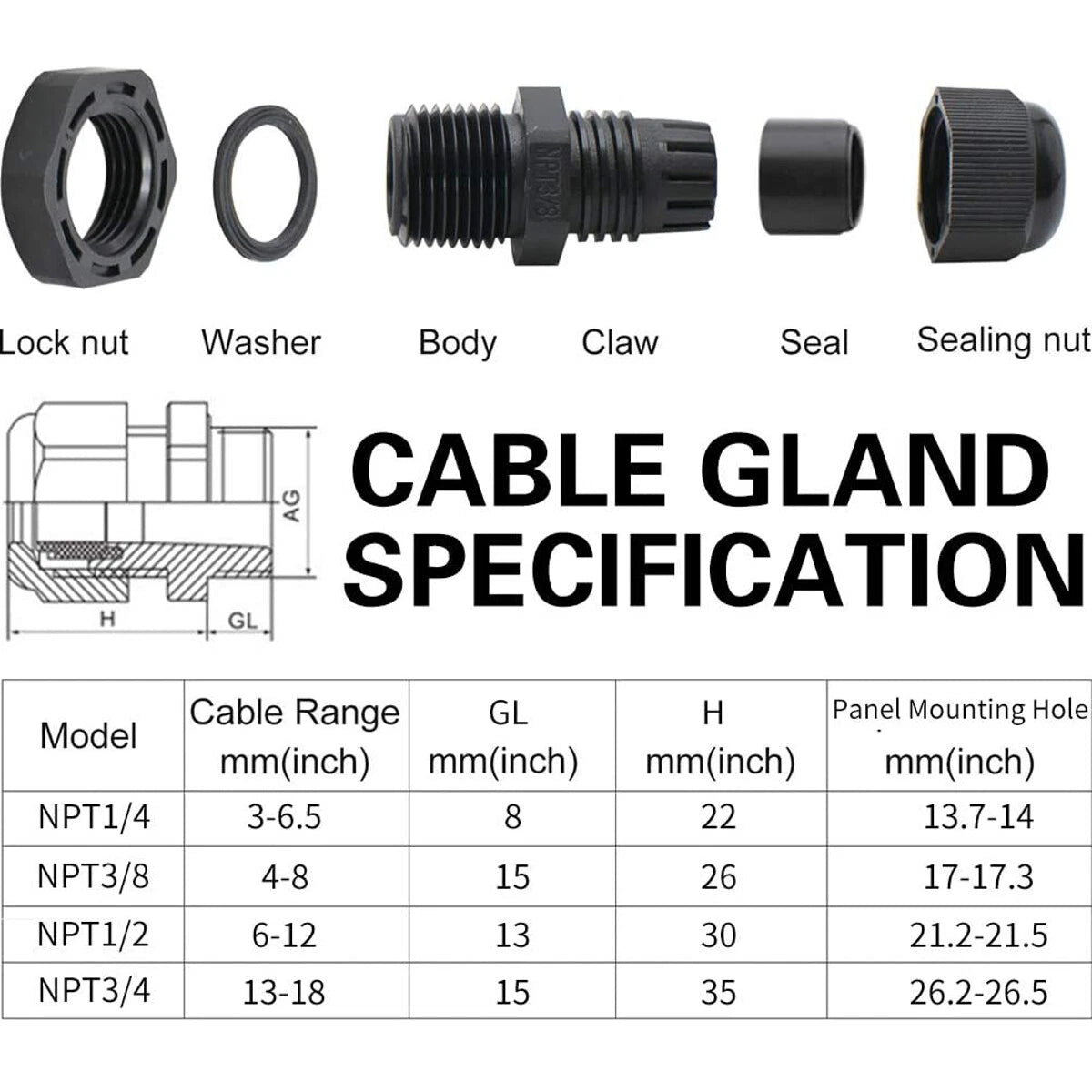 38X Waterproof Cable Gland Kit IP68 Joints Adjustable Locknut