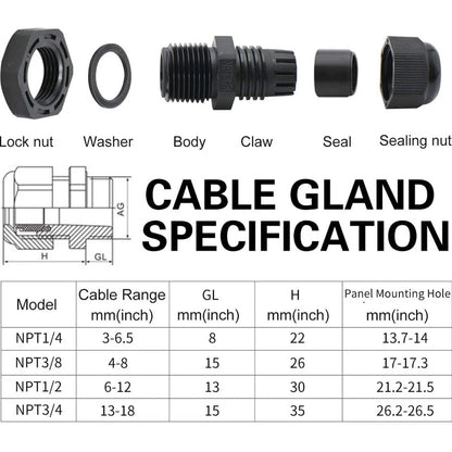 38X Waterproof Cable Gland Kit IP68 Joints Adjustable Locknut