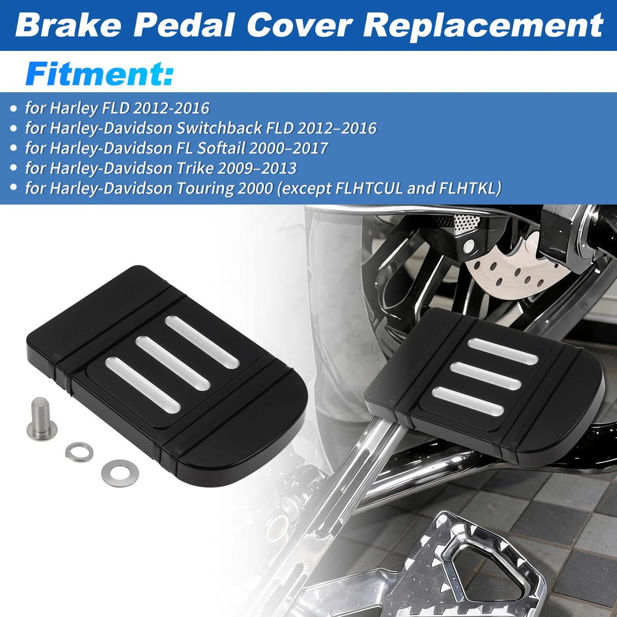 Brake Pedal Pad Cover for Harley FLD (2012–2016) 115mm x 73mm