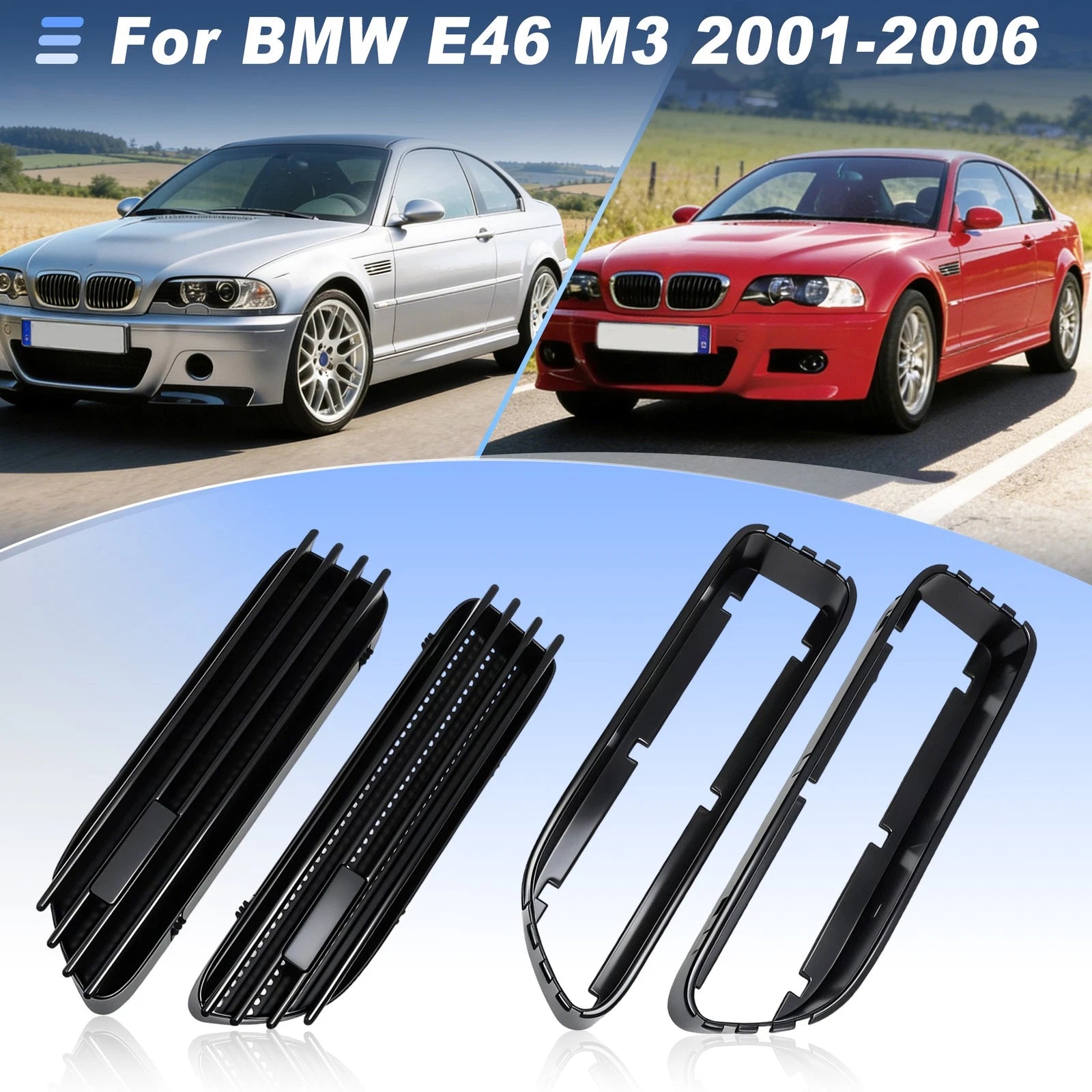 Side Fender Air Vent Trim Cover Matte Black for BMW E46 M3 (2001–2006)