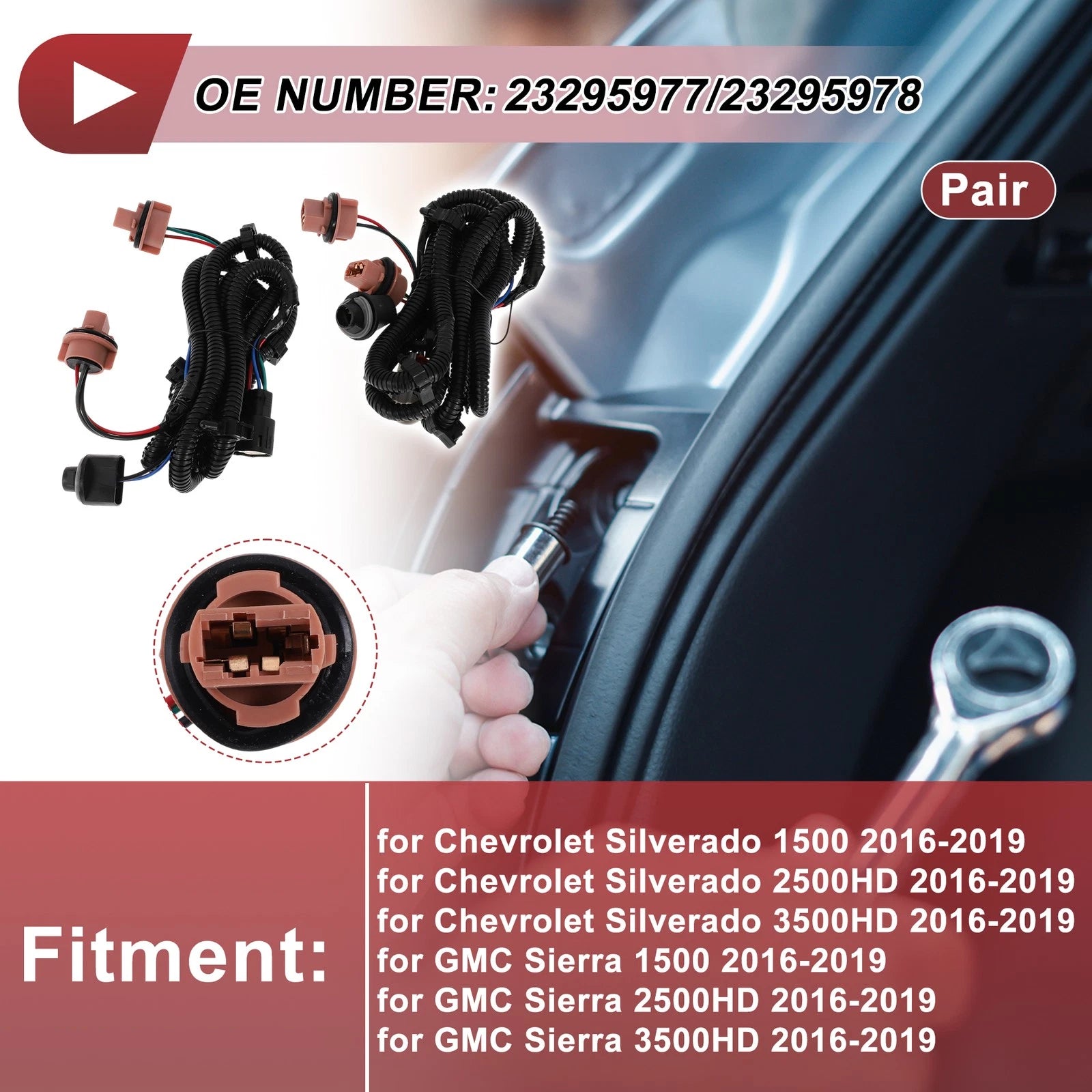 Tail Light Socket Wiring Harness Left Right for Chevrolet Silverado (2014–2018)