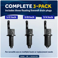 3X Floating Livewell Drain Plugs for Universal Use (1/2", 5/8", 3/4")