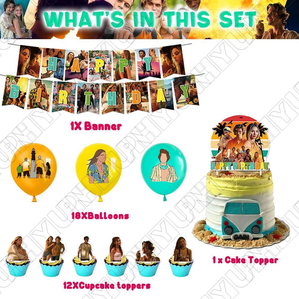 32pcs Outer Banks Party Decorations Including Banners, Cake Toppers, Balloon