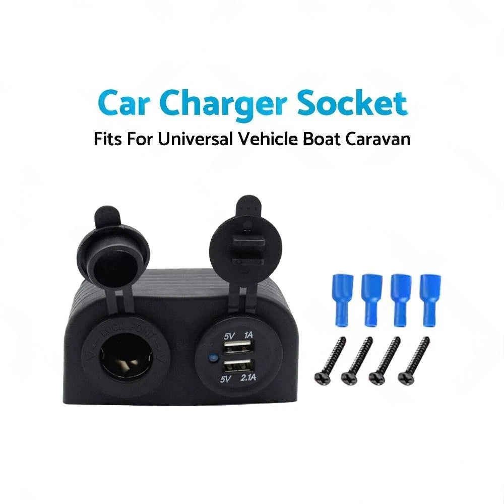 Dual USB Port Charger Socket Panel Adapter for Car Boat Caravan (12V)