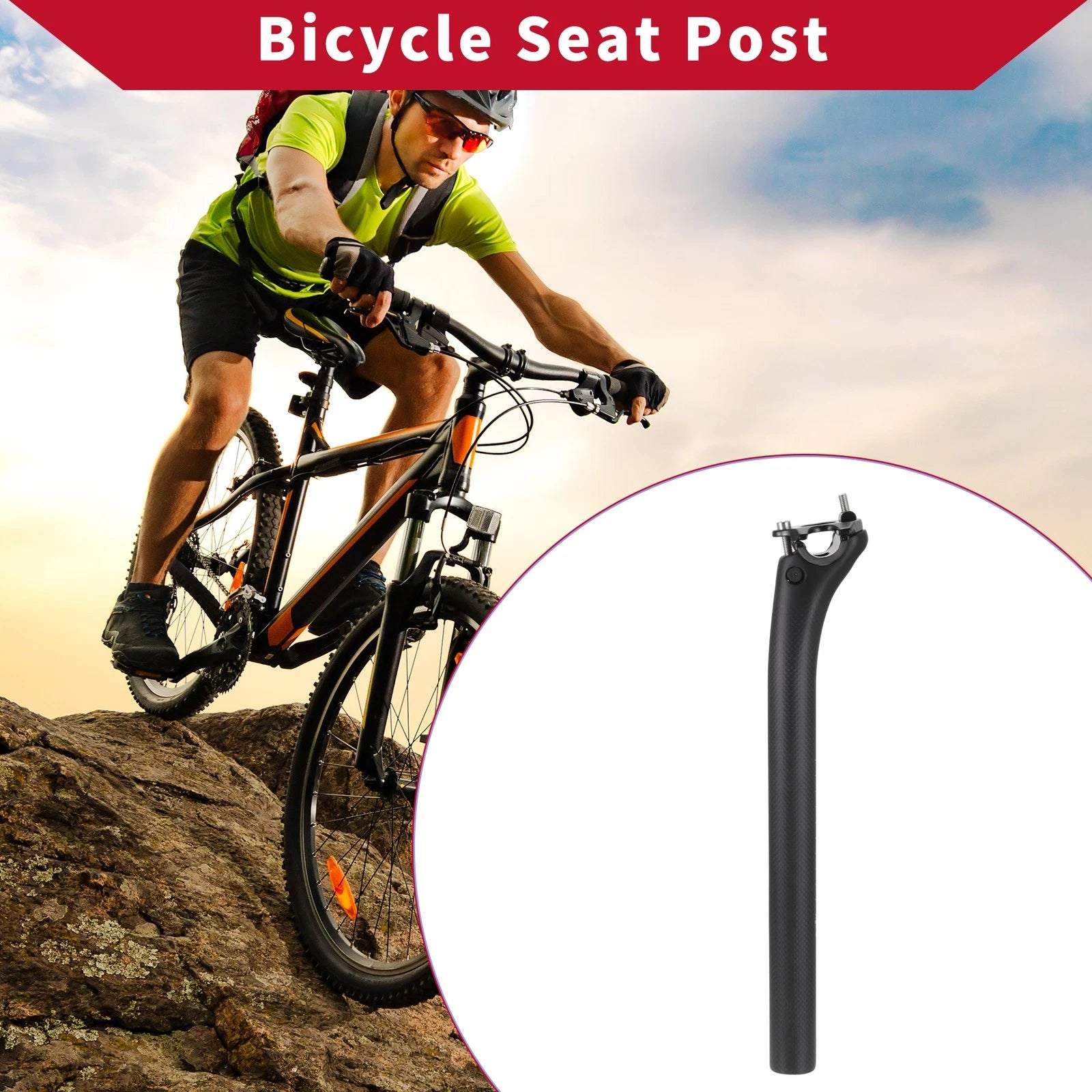Seat Post 30.8x350mm 3K Matte Black Replacement for Bicycle MTB Road (—)