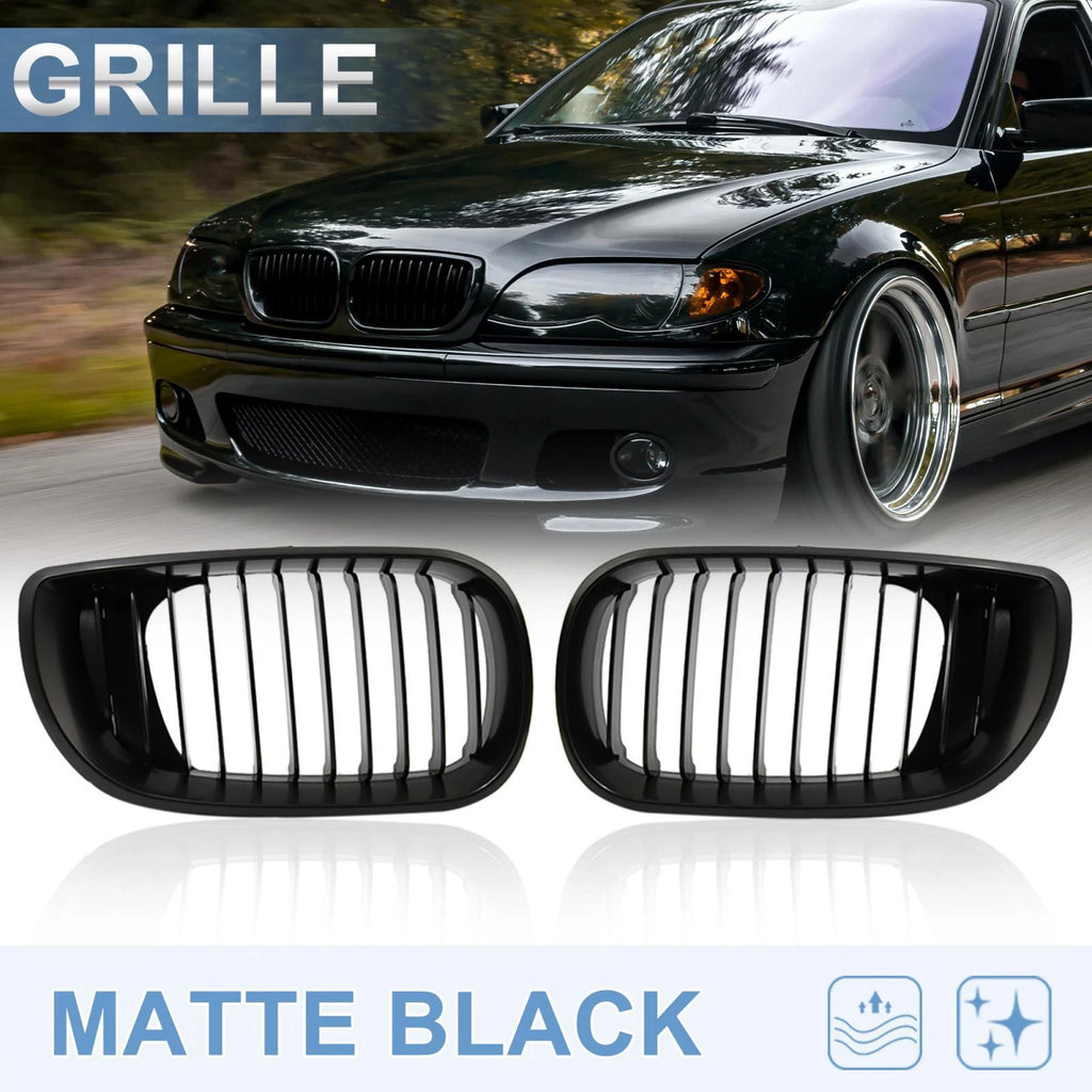Front Upper Hood Bumper Grille for BMW 335i (2007–2013) Matte Black Pair