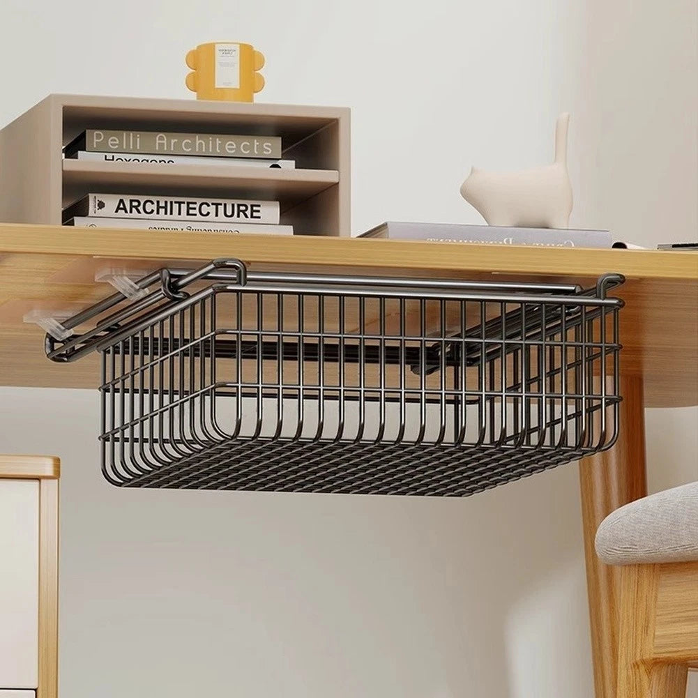 Metal Storage Rack Under Desk Shelf Tool-Free Installation