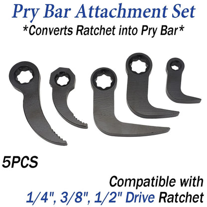 5PC Ratchet Pry Bar Attachment Set for Multi Angle Adapter (1/4", 3/8", 1/2" Drive)