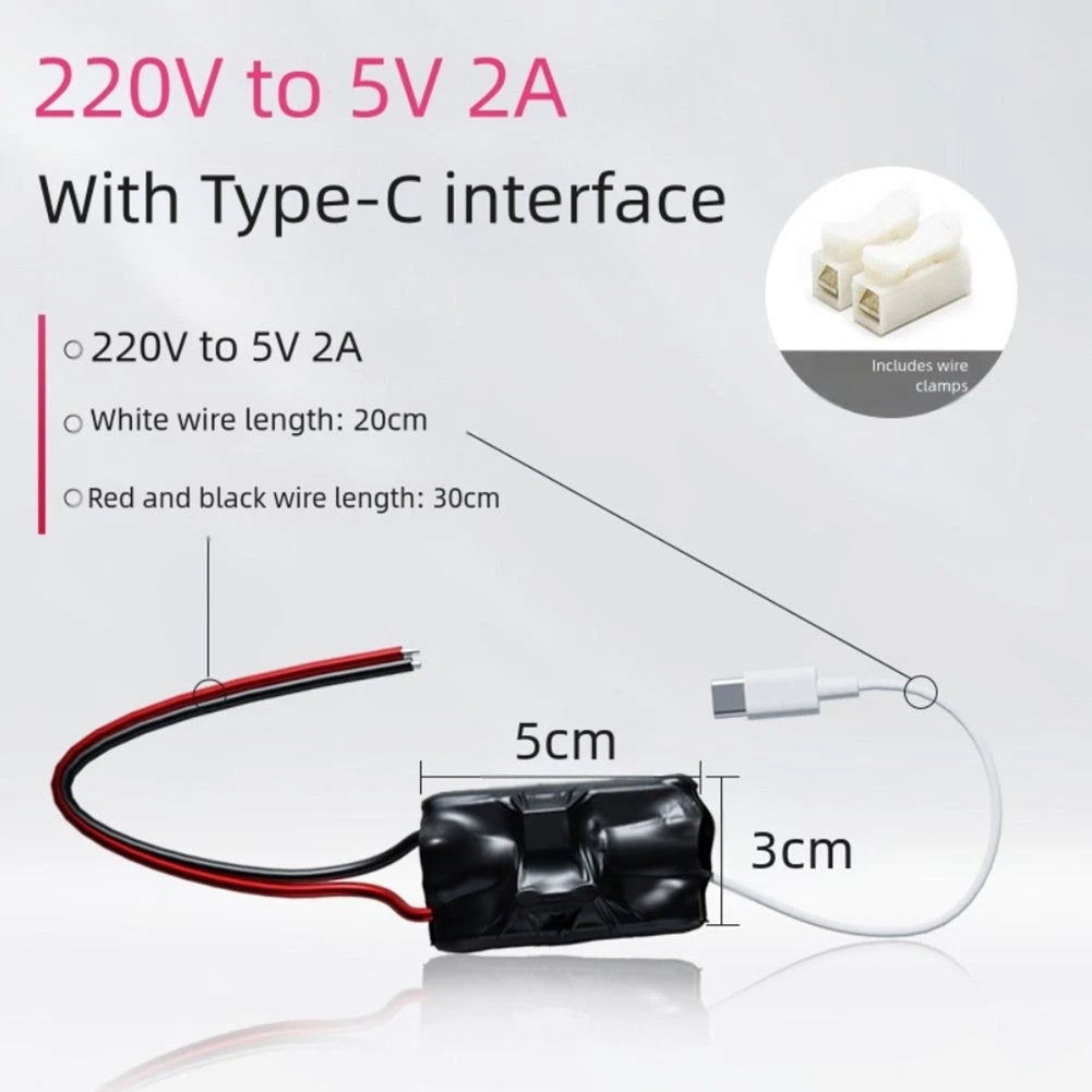 Transformer for Wireless Camera 220V to 5V 2A (30cm Red Black Wires)