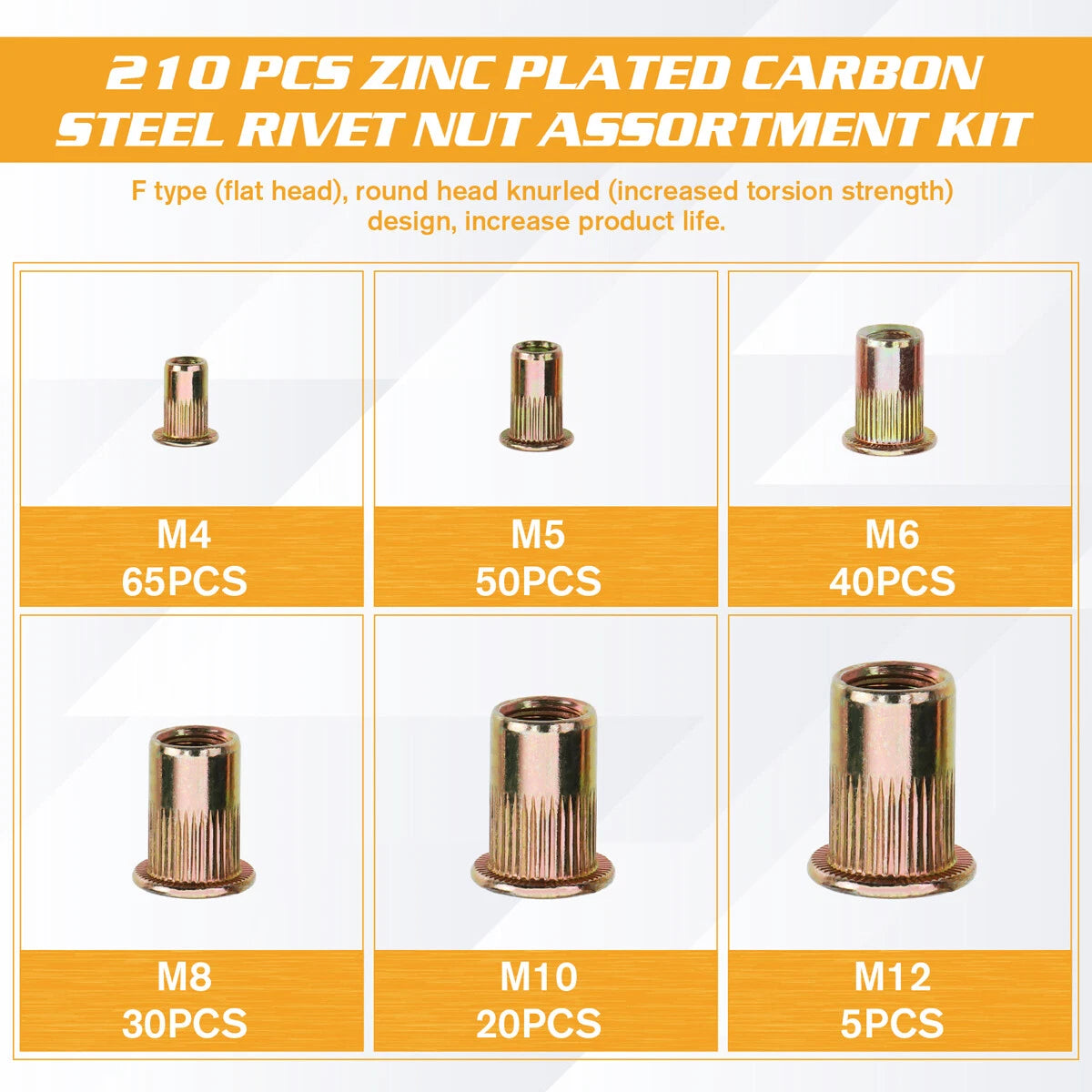 210PCS Rivet Nut Flat Head Threaded Insert for Universal Applications