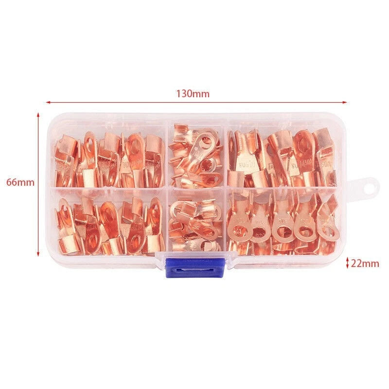 70pcs Set Copper Tube Terminals Ring Lug Crimp Battery Connectors