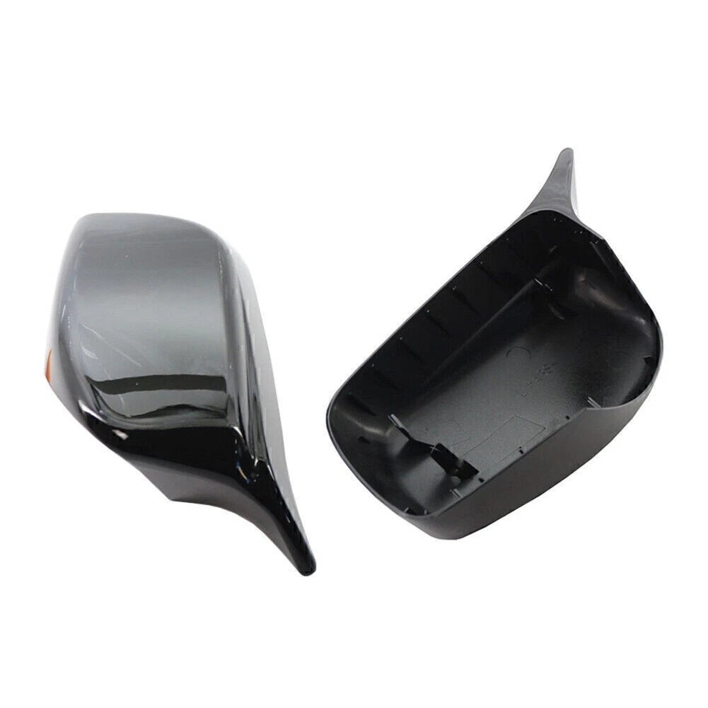 Pair Glossy Black Rear View Mirror Cover Shell for BMW E60 E61 (2004–2007) 51167078359, 51167078360