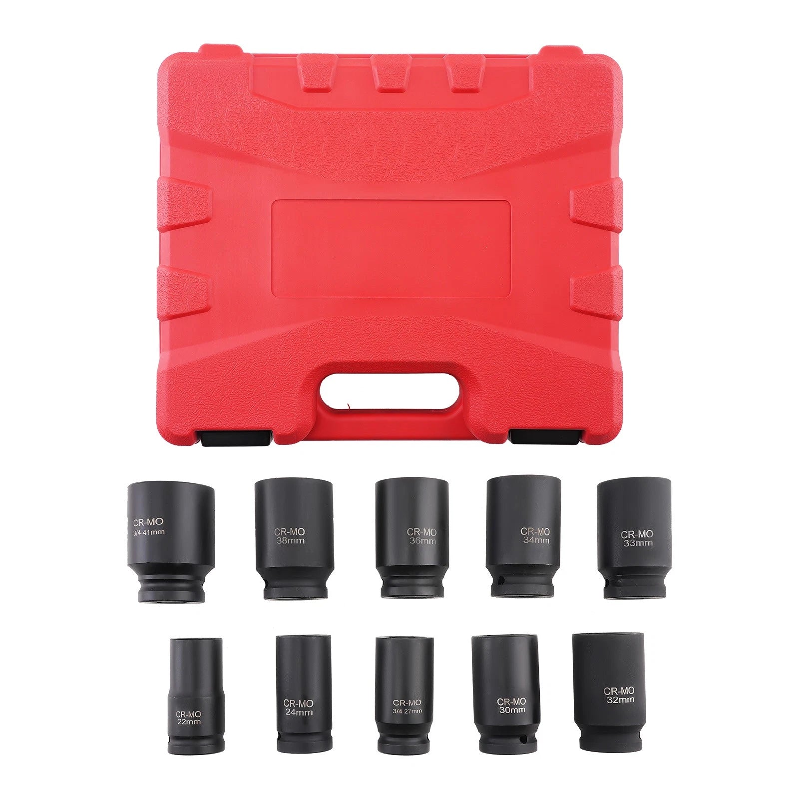 10pcs 6-Point Drive Deep Impact Socket Set for Metric Vehicles (22mm-41mm)