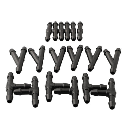 18pcs Splitter Fittings Black Washer Hose Connector Windshield