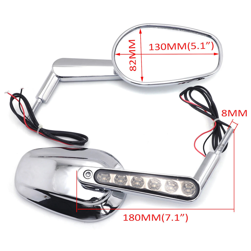 HTTMT Chrome Rear View Mirror with LED Light for Harley Davidson Softail