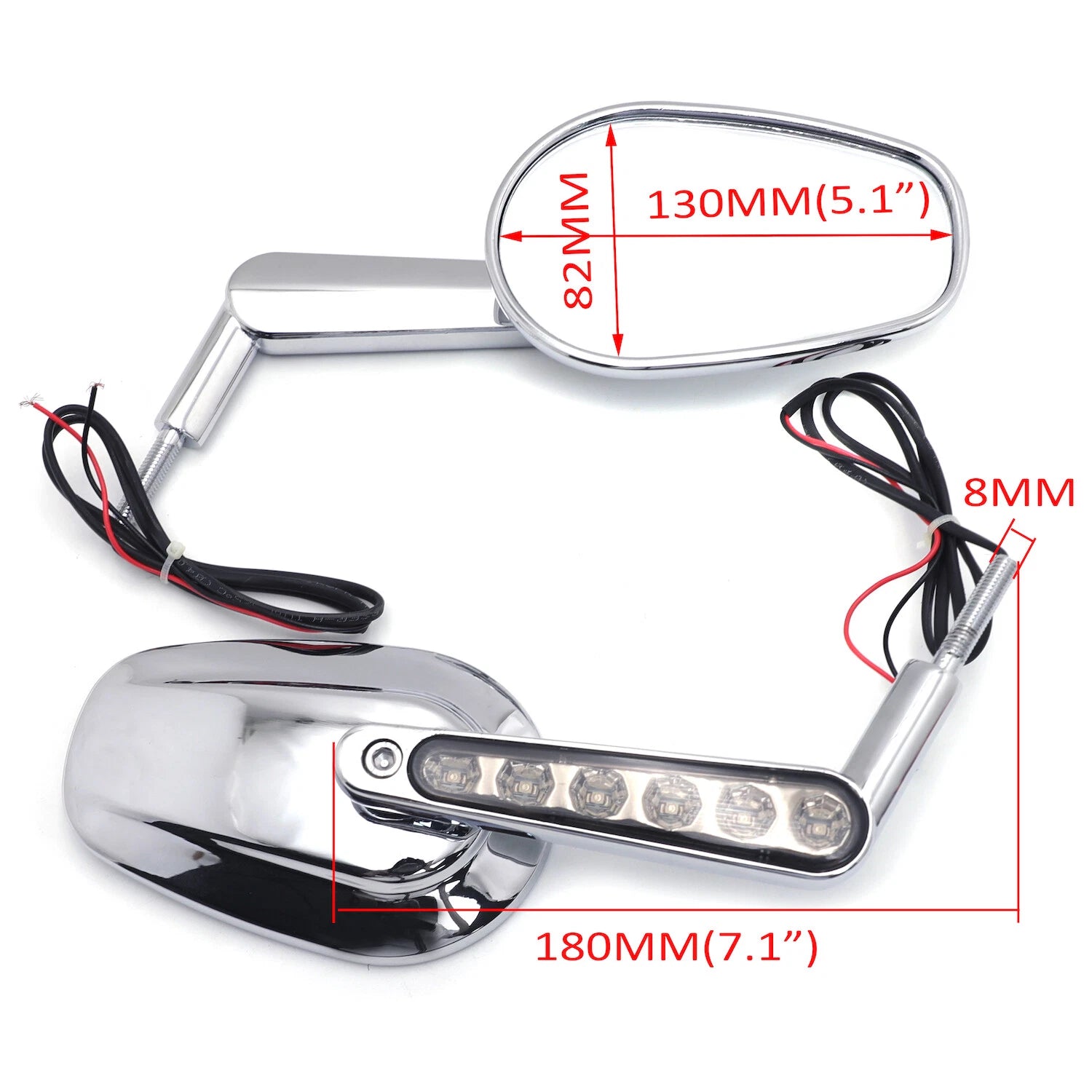HTTMT Chrome Rear View Mirror with LED Light for Harley Davidson Softail