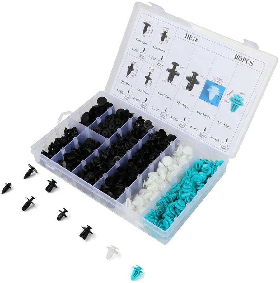 405 Pcs Plastic Fastener Rivet Push Pin Clips for Car Vehicle