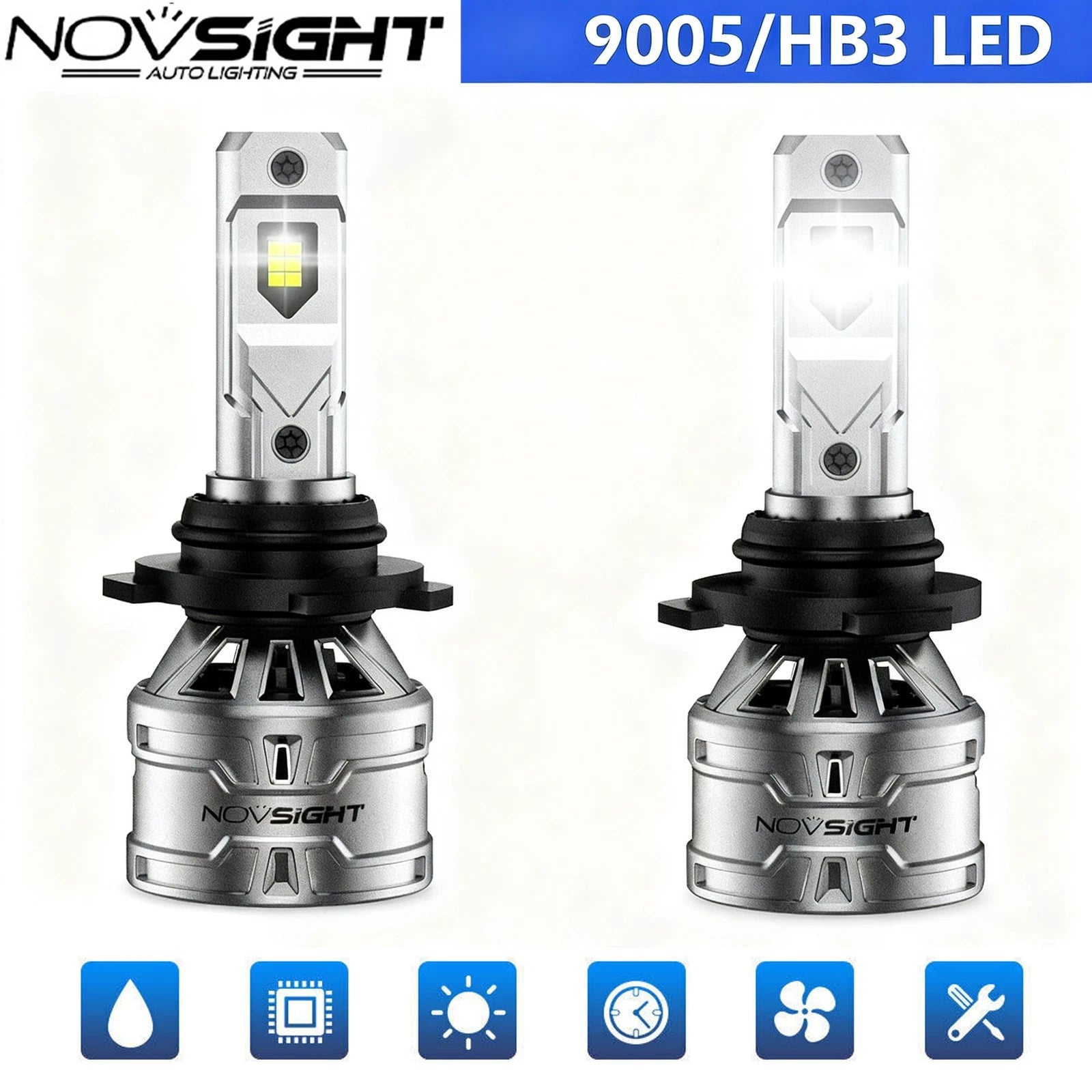 2X 9005 HB3 LED Headlight Bulbs for NOVSIGHT (6500K)