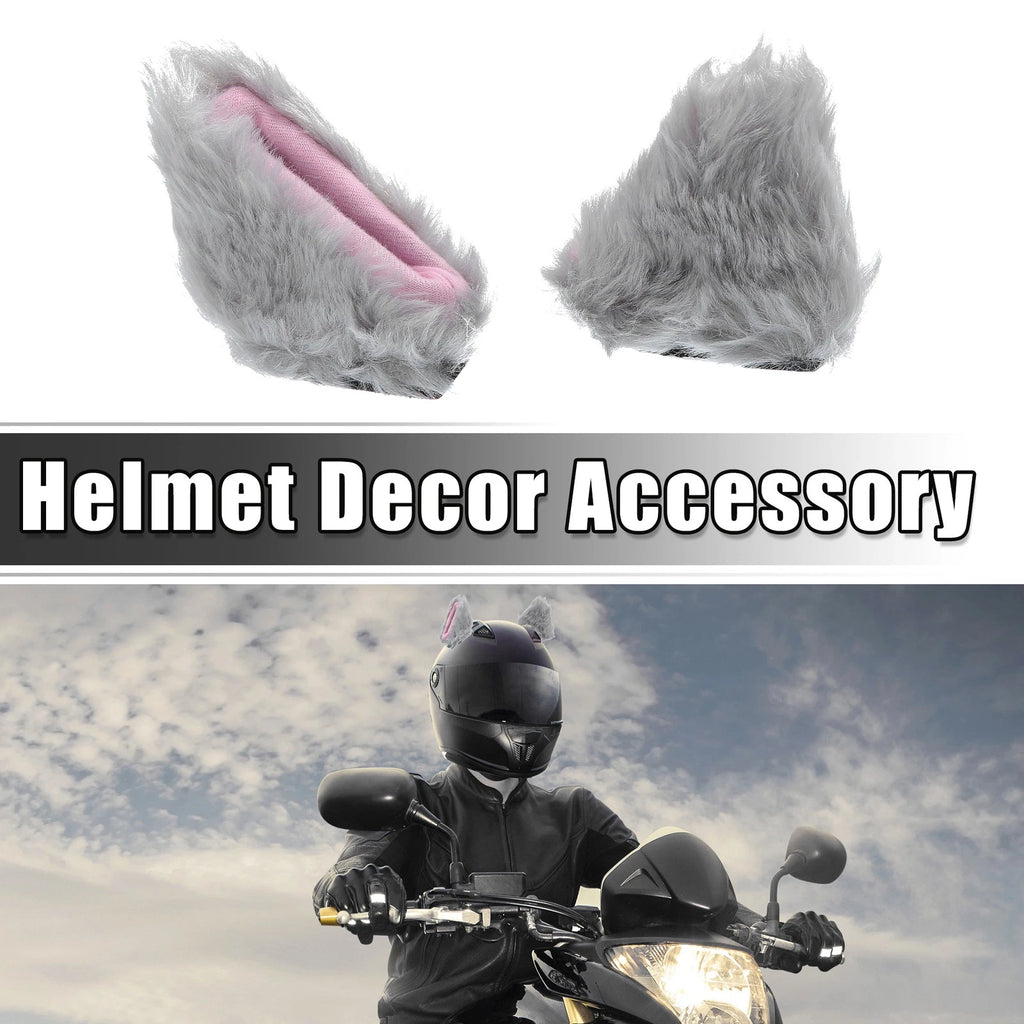 Helmet Decor Plush Cat Ears Pair for Bicycle Motorcycle Helmets (Gray Pink)