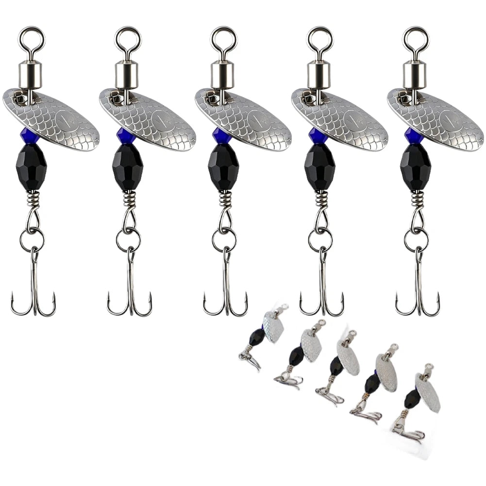 5PCS Spinner Bait Lures for Lake River Use (Reflective Rotating Spoon)