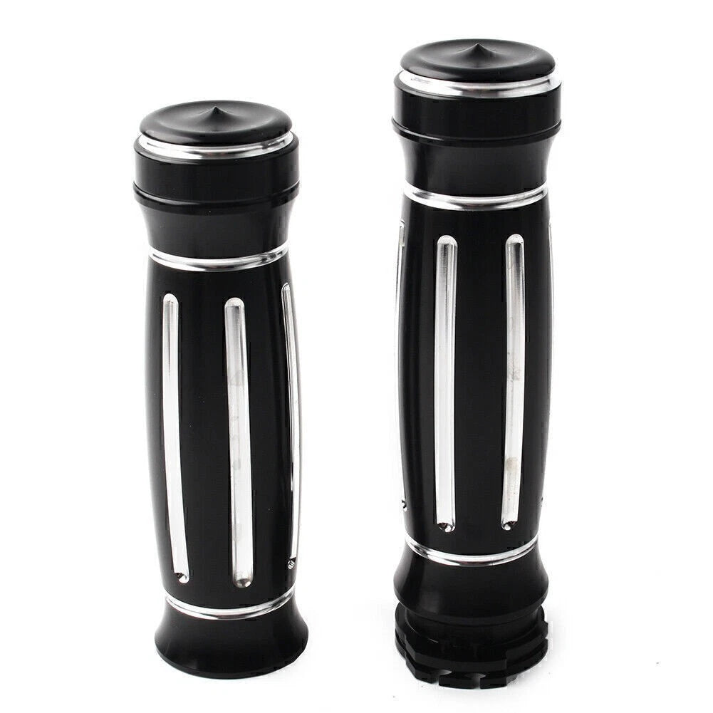 Aluminum 1" CNC Black Handle Bar Hand Grips for Harley Touring
