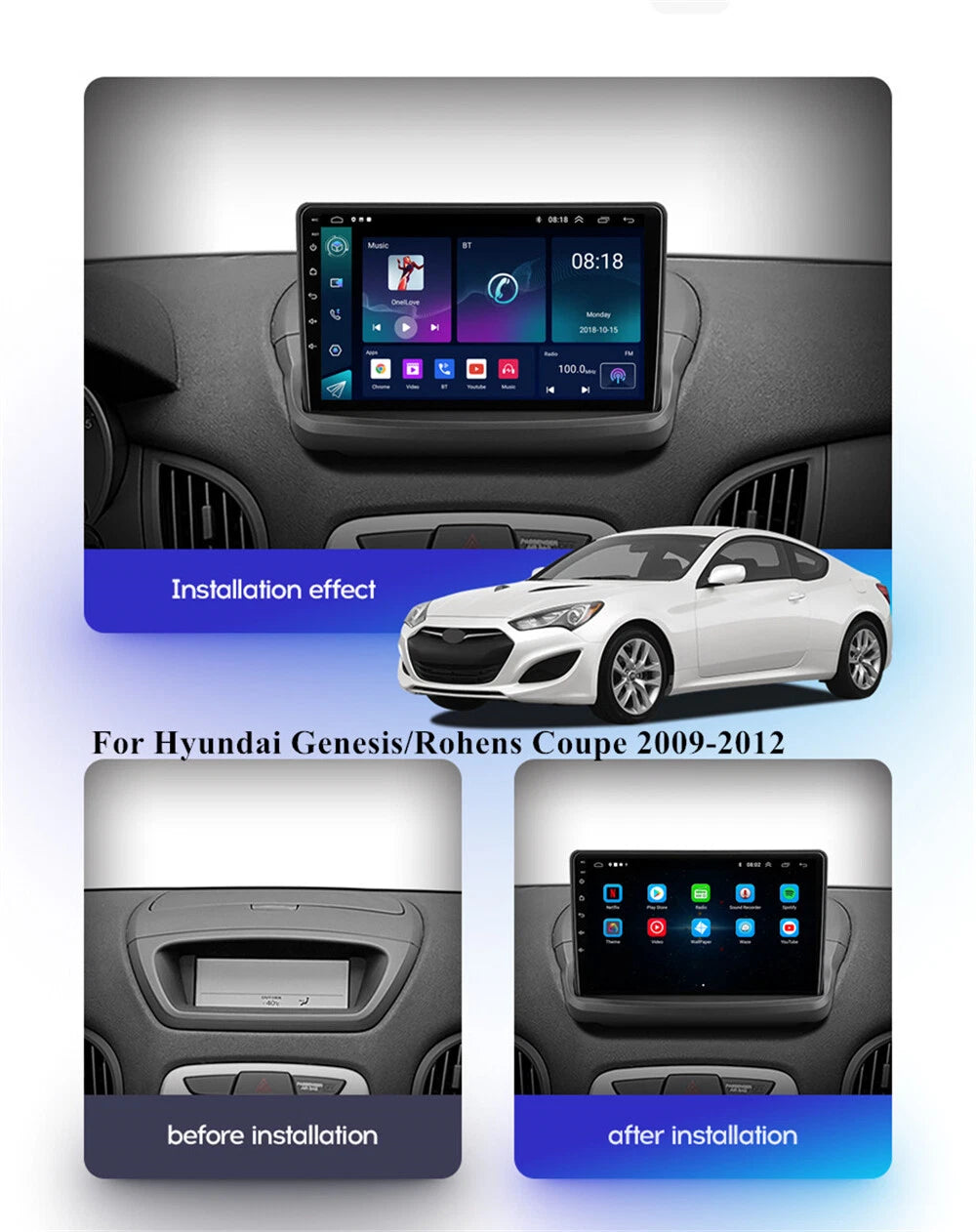 9" Android Stereo Radio GPS Nav For Hyundai Genesis Coupe 2009-2012 with Carplay