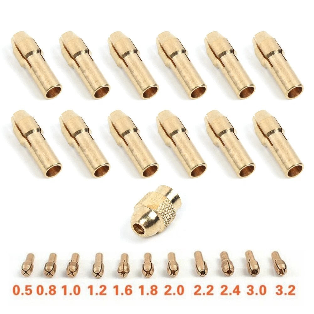 12pcs Brass Collet Chuck Set 0.5/0.8/1.0/1.2/1.6/2mm + M8x0.75 Tools