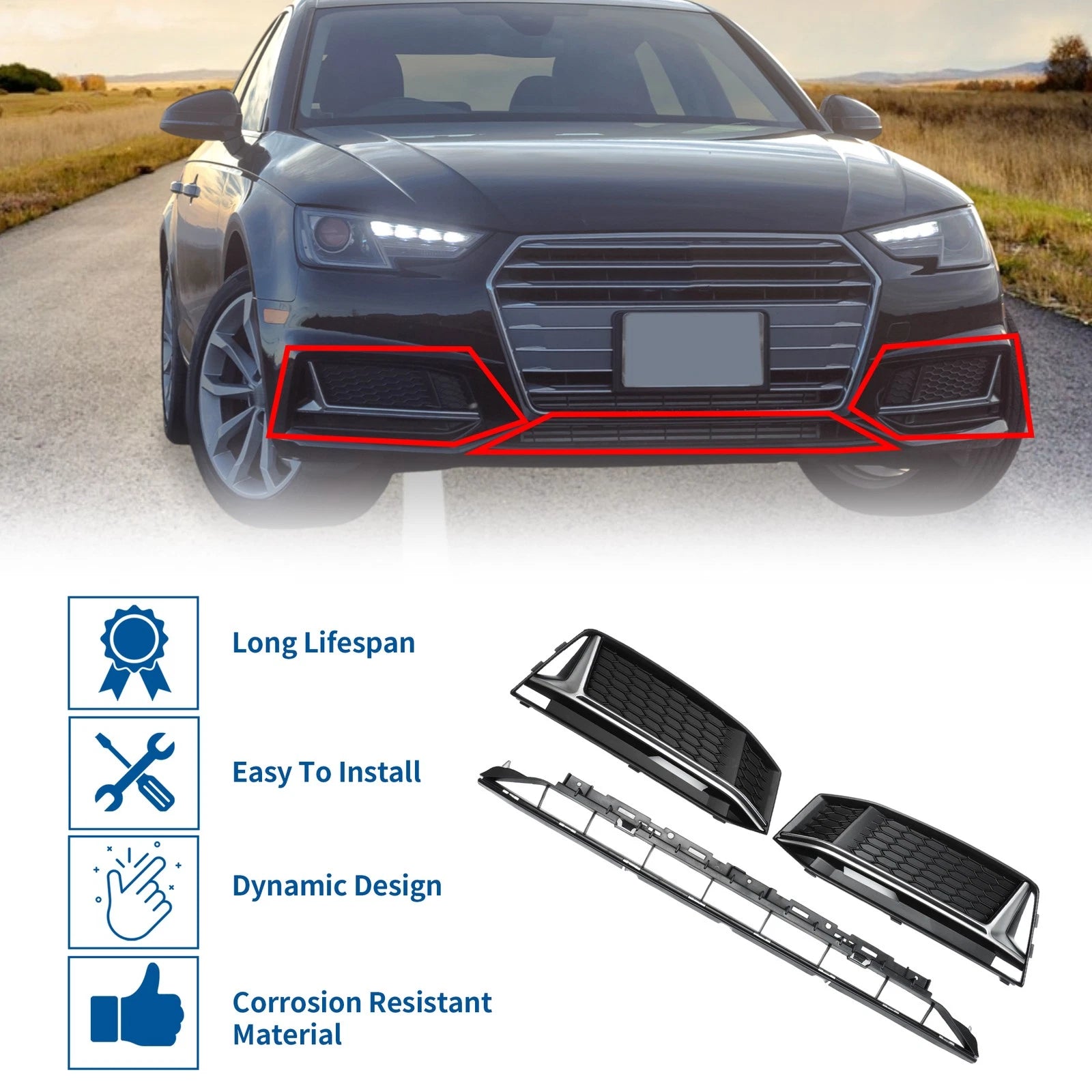 Front Lower Bumper Grille Grill Replacement for Audi A4 B9 S-Line (2017–2024)