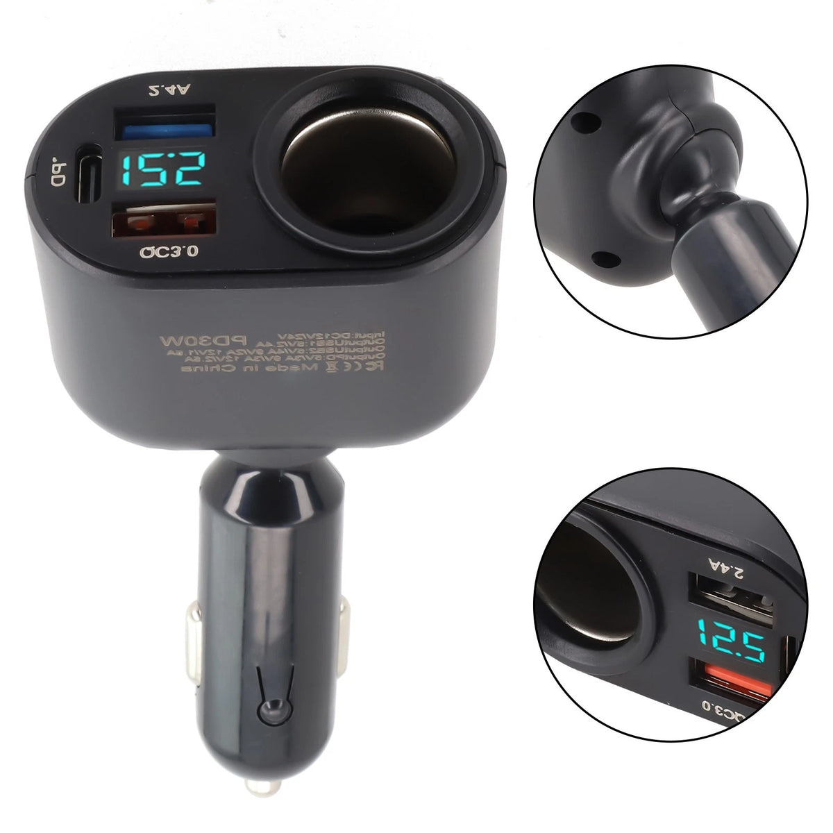 3 Port Car Charger for Quick Charging (2015–2023)