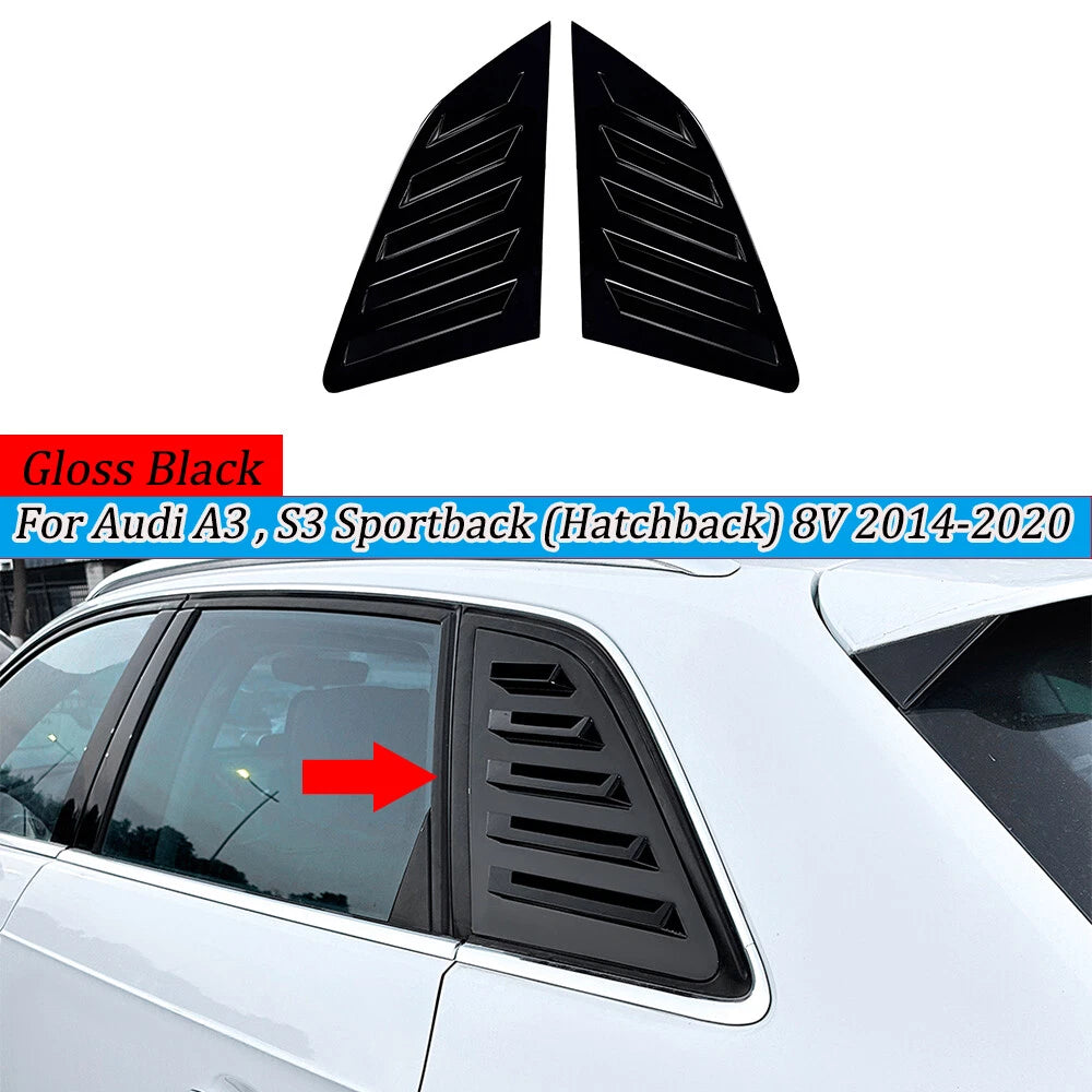 Black Rear Window Quarter Glass Louver Cover for Audi A3 S3 8V (2014–2020)