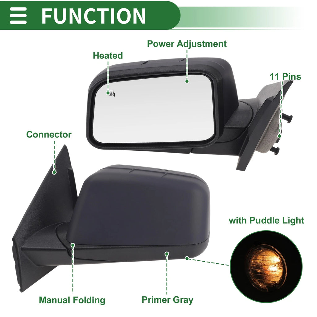 11 Pins Left Passenger Side Door Mirror for Ford Edge (2007–2011)