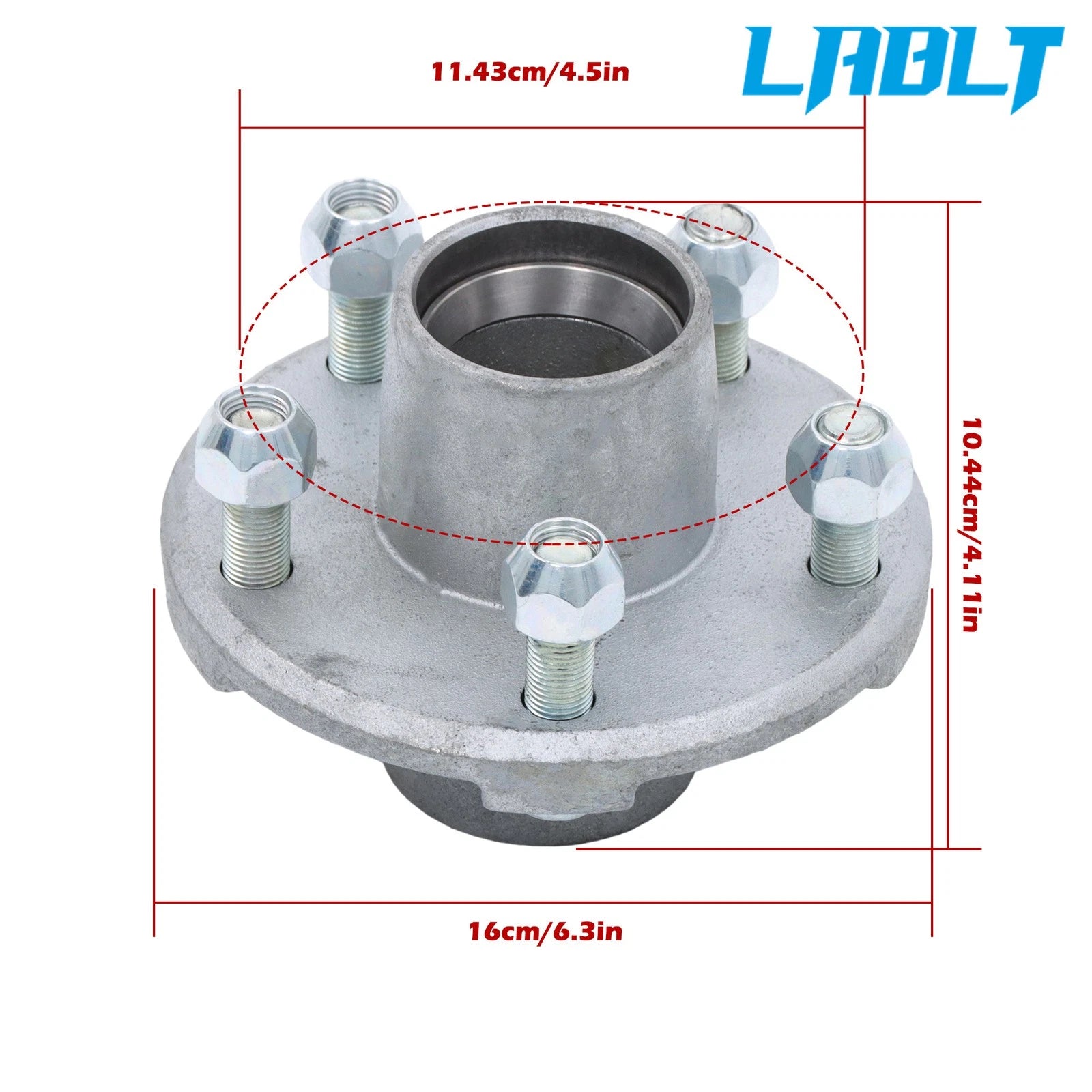 5 on 4.5" Galvanized Trailer Wheel Hub Kit for 2000 lbs Axle (1" Spindle)