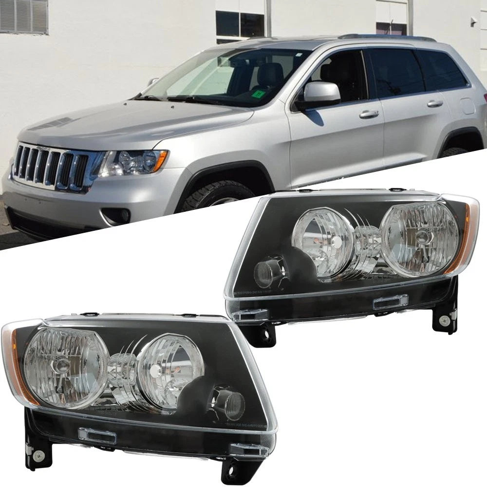 Headlights Black LH+RH for Jeep Grand Cherokee (2011–2013) Compass (2011–2017) Halogen