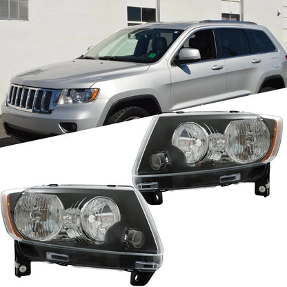 Headlights Black LH+RH for Jeep Grand Cherokee (2011–2013) Compass (2011–2017) Halogen